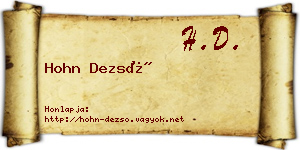 Hohn Dezső névjegykártya